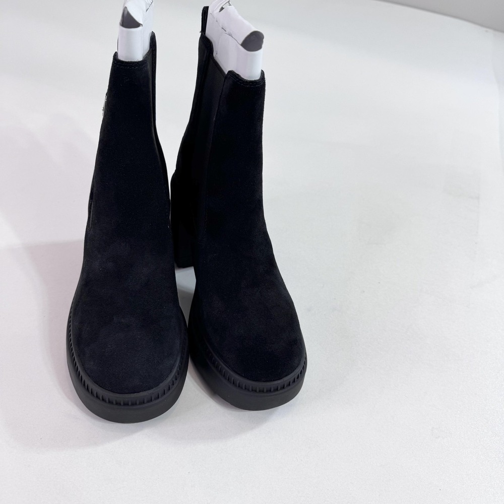 Calvin Klein Boots Womens Size 7.5 Black Suede Chelsea Ankle Block Heel Lug Sole - Picture 7 of 11